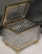Vintage French Diamond Point Cut Glass and Gilt Brass  Jewelry Trinket Box picture