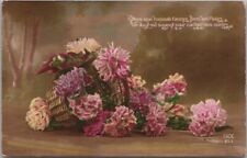 1916 French RPPC Greetings Postcard Basket of Flowers / Colored Real Photo picture