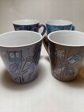 Owl Coffe Cups Retro Mid Century Modern Style Set of 4 New picture