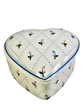 Vintage Napcoware  Porcelain Heart Shape Trinket Box Multi Color Tulips Japan picture