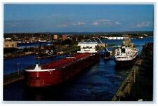 c1960s The Edwin H. Gott And Soo Locks Sault Ste. Marie MI Posted Ships Postcard picture