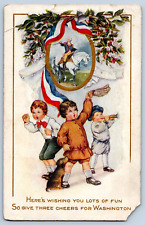 1918 Children Cheering George Washington's Birthday Postcard picture