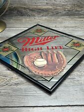 Vintage Miller High Life Beer Baseball Mitt Framed Glass Mirror 13”X13”-Bar Rare picture