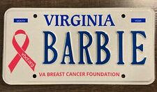 Virginia Personalized Vanity License Plate BARBIE Doll Breast Cancer Awareness picture