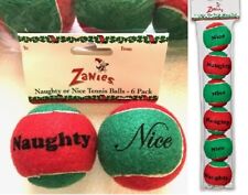6 Dog Tennis Balls by Zanies Red Green Christmas Holiday Says Naughty Nice picture