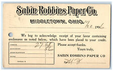 1906 Sabin Robbins Paper Co. Middletown Ohio OH Posted Antique Postal Card picture