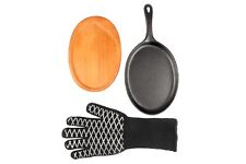 Cast Iron Skillet 3pc Set with Wood Serving Tray and Heat Resistant Gloves picture