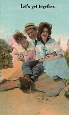 Vintage Postcard Let's Get Together Love Triangle Sweet Moments Romance picture