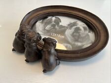 English Bulldog Oval picture frame 5 x 7” Reflection 3 Dogs Tabletop Wood Look picture