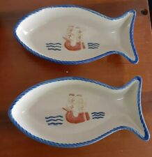 Vintage Cerutil Portugal 1998 Lisbon World Expo Nautical Stoneware Fish 2 Dishes picture