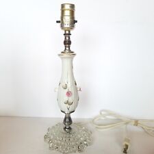 Small Porcelain Vintage Lamp Applied Roses White Pink Vintage Works 13.5