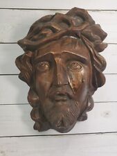 VTG Carved Face Of Jesus Christ Wood Solid Branch Stunning Handmade Crying Tear picture