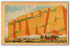 1963 Greetings From Iowa Corn Farm Large Big Letters Vintage Antique IA Postcard picture