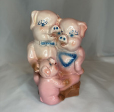 Vintage 1949 Chalkware 3 Pig Family Pink Piggy Bank Very Rare picture