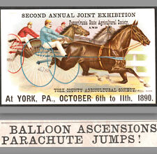 1890 Horse Race York Pennsylvania Hot Air Balloon Race Parachute Jump Trade Card picture