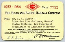 Vintage Railroad Annual Pass The Texas & Pacific Railway 1953 A7792 Thermography picture