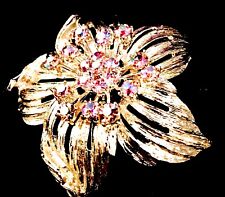 Gold Vintage Swarovski Brooch with Sparkle Crystals Jumbo Show Stopper Estate picture