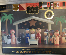 FAO SCHWARZ Traditional Wooden Nativity Set Classic Christmas Jesus Creche picture