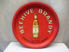 Vintage Beehive Brandy Advertising Tin Metal Tray Made In France Red Collectibl  picture