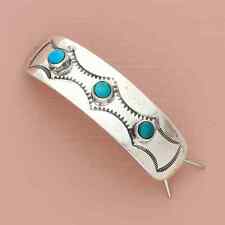 navajo sterling silver vintage stamped turquoise hair barrette clip picture
