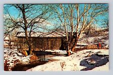 Batesville OH-Ohio, Covered Bridge In Winter, Antique, Vintage Souvenir Postcard picture