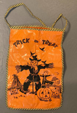Vintage 1950s Halloween Scarecrow Plastic  Trick or Treat Bag 11&1/2” picture