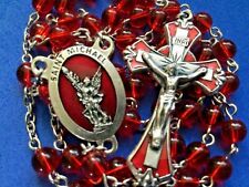 Archangel St MICHAEL ROSARY Red Enamel Red Glass Protection 6mm Handmade picture