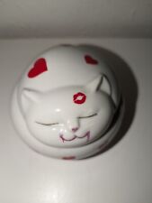 Vintage Takahashi Japan Love me Love my Cat trinket box hand painted porcelain picture