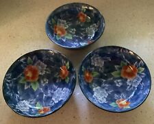 Vintage Set Of 3 Large Bowls, Hand Painted Blue With Flowers, Traditional, Japan picture