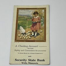 1920s Security State Bank Wells MN Ink Blotter Card Advertising Checking Account picture