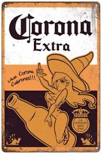 Corona Extra Beer Girl Bar Pub Happy Hour Rustic Retro Metal Sign 8 x 12 Inches picture