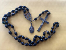 Vintage Rosary Black  Beads Roma Italy Marked Metal Cross Found At Local Estat picture
