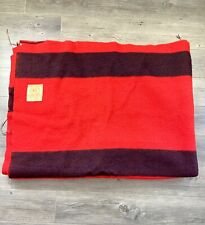 Vtg Hudson's Bay 100% Wool Blanket England 8 Point 102x70 King Red Black Stripe picture