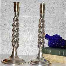 Vintage Metal Tall Candleholders Barley Twist Antique Wedding Table Setting picture