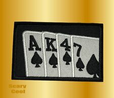 New AK47 Playing Cards Spade Gun Horror Embroidered Biker Iron On Patch picture