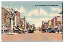 Pottstown Pennsylvania Postcard High Street Looking East Business Section c1940 picture