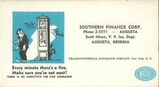 Vintage Southern Finance Corp. Fire Insurance Ad Card Pre 1947 Transcontinental picture