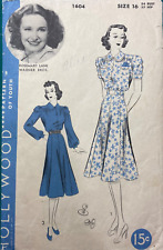 Vintage 1930 HOLLYWOOD Pattern Rosemary Lane Shirt Dress Pattern 1604 Sz16 B34 picture