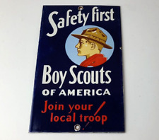 Vintage Boy Scouts Sign - America Local Troop Gas Pump Motor Oil Porcelain Sign picture