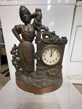 Vintage Antique Bronze Brass Sculpture Figurine Woman & Clock Collectible Arts picture