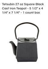 tetsubin 27oz square black cast iron teapot 5 1/2” x 4 1/4” with strainer. new picture