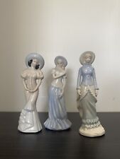 Lot 3 Vintage Baby Blue Porcelain Collectible Figurine Glazed Ladies Victorian picture