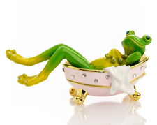 Keren Kopal Frog In Bathtub  Trinket Box Decorated with Austrian Crystals picture