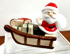 Christmas Santa on a Sled Present VTG (Japan) Stoppers Salt & Pepper Shakers NNB picture