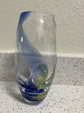 Undersea Paradise Dolphins Vase Blue Wave Crystal, Caithness Scotland picture