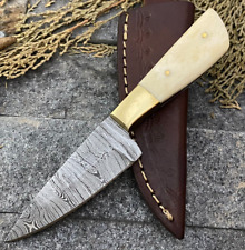 SHARDBLADE HAND FORGED Damascus Steel Skinner Hunting Knife Bone Handle W/Sheath picture