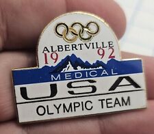 VTG Lapel Pinback Hat Pin Gold Tone 1992 Olympic Team USA MEDICAL Albertville  picture