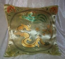 Vintage Embroidered Chinese Dragon Phoenix Yellow Square Boudoir Pillow Cover picture