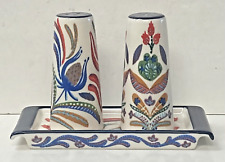 Anthropologie FOLKLORIC Floral Salt & Pepper Shakers w/ Tray NEW picture