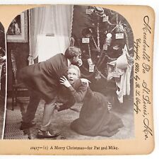 Strange Couple Celebrating Christmas Stereoview c1900 Pat & Mike Humor A2611 picture